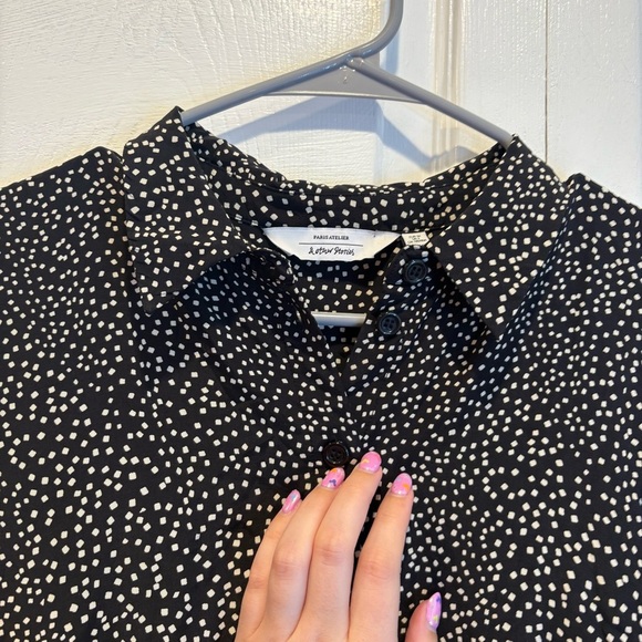 & Other Stories Black and White Polka Dot Long Sleeve Collared Dress- Size 2 - Picture 10 of 10